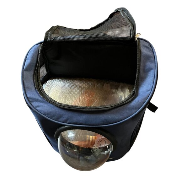 Navy Cat Bubble Backpack Cat Carrier, Polyester & Mesh w/Air Holes, 17"x14” - Picture 3 of 15